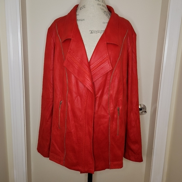 Red faux Suede Plus Size Jacket - Picture 1 of 14